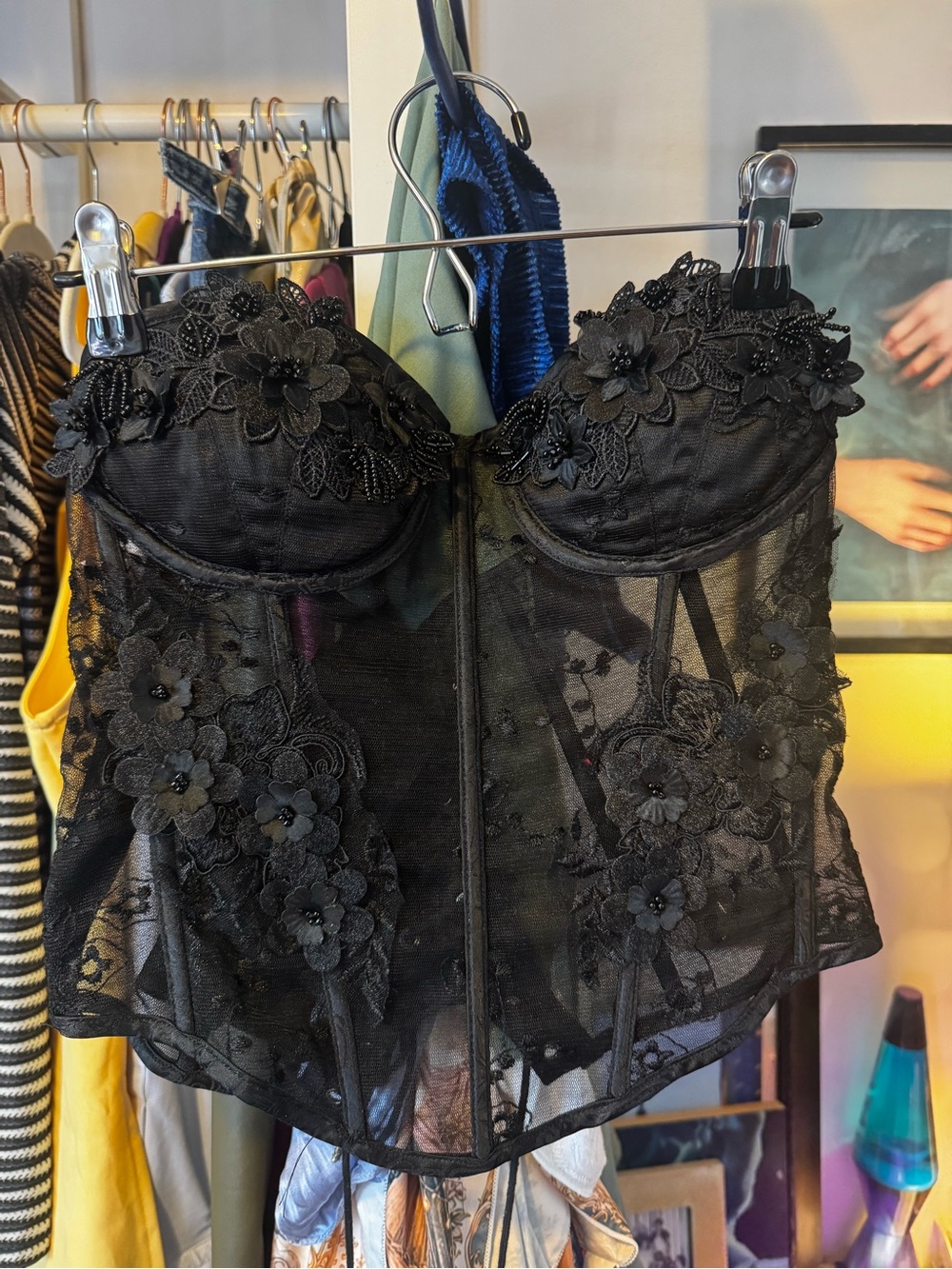Hot Topic Black Floral Lace Bustier Corset Top